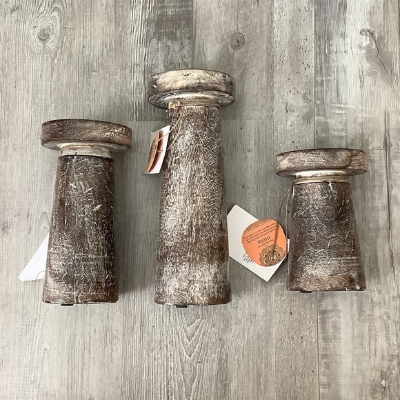 Dark Brown Solid Wood Candle Holder, Set of 3 - Picture 2 of 5